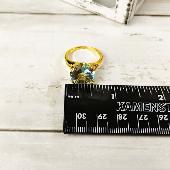 Large Light Blue Stone Gold Tone Ring Size 8.5 Cocktail, Elegant, Chic NEW - Picture 5 of 6